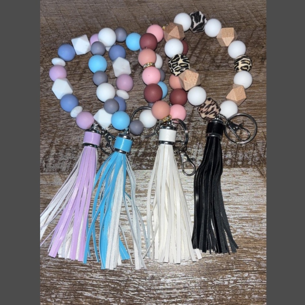 Colorful Beaded Keychain Bracelets with Tassels